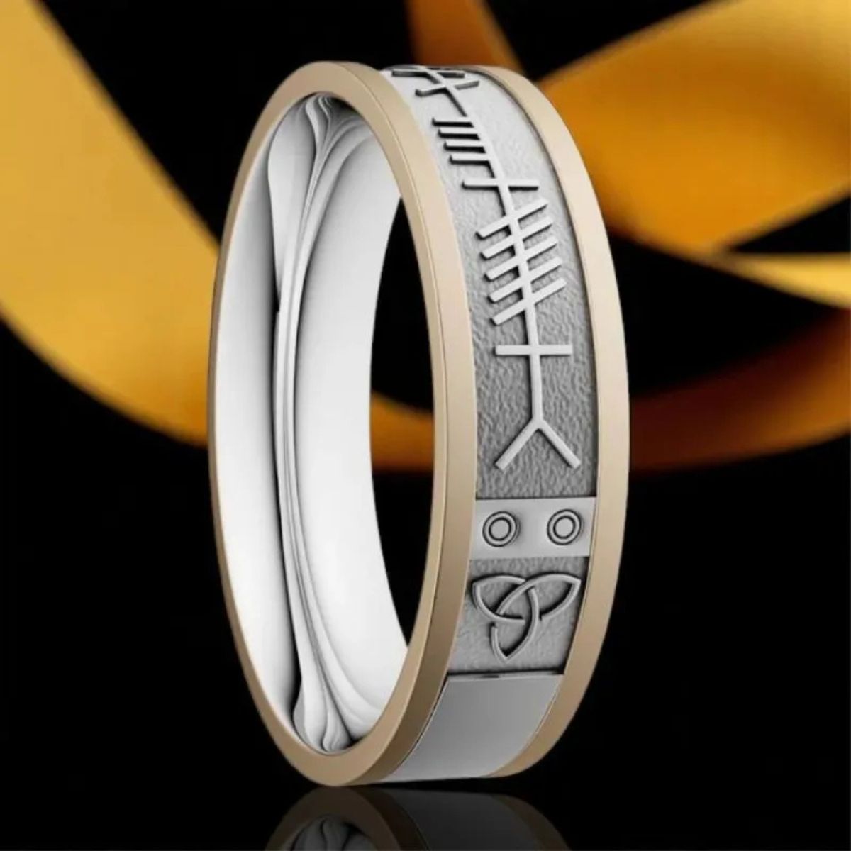 Ladies Silver and 10K Ogham Wedding Band - Creative Irish Gifts