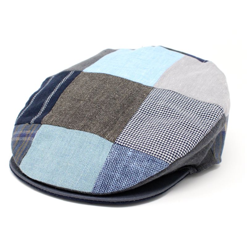 Men's Handcrafted Patchwork Traditional Irish Flat Cap Patckwork Linen Blue Mix Creative Irish Gif
