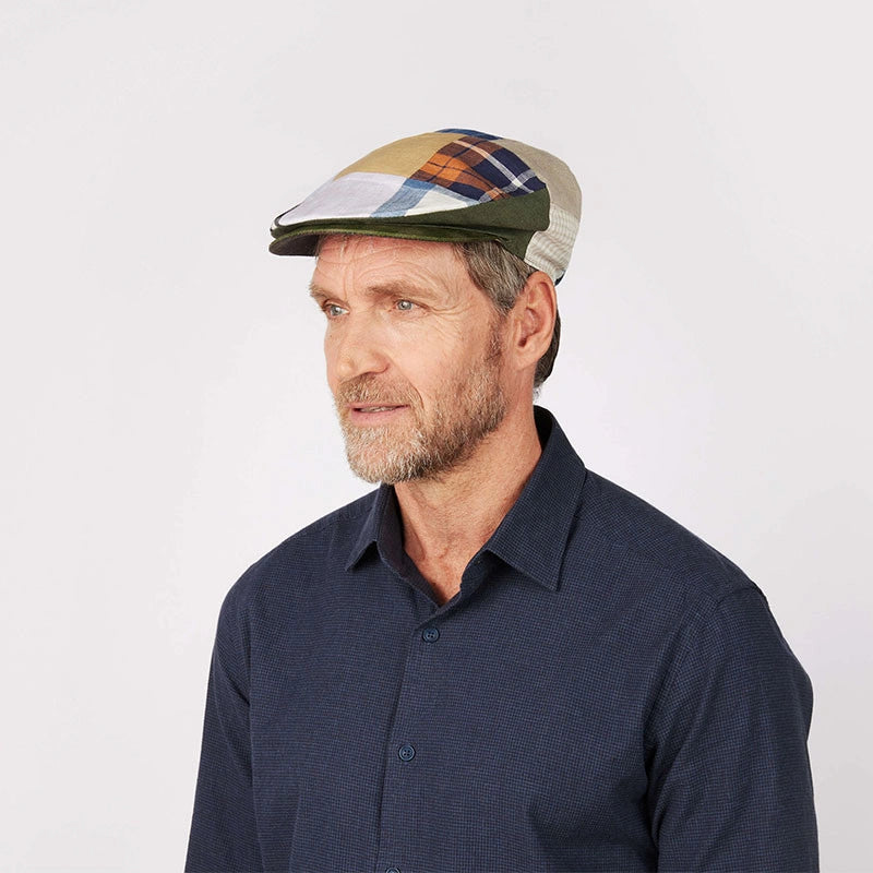 77B1L-Patch Men's Handcrafted Patchwork Traditional Irish Flat Cap Lifestyle View Creative Irish gif