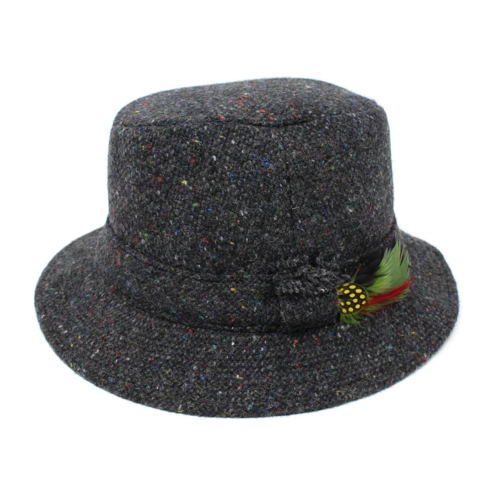 Men's Irish Tweed Feather Walking Hat Dark Grey Creative Irish Gift