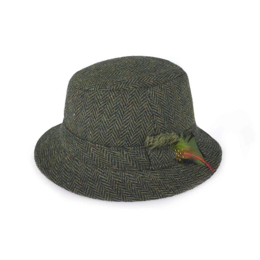 Men's Irish Tweed Feather Walking Hat Green Creative Irish Gift