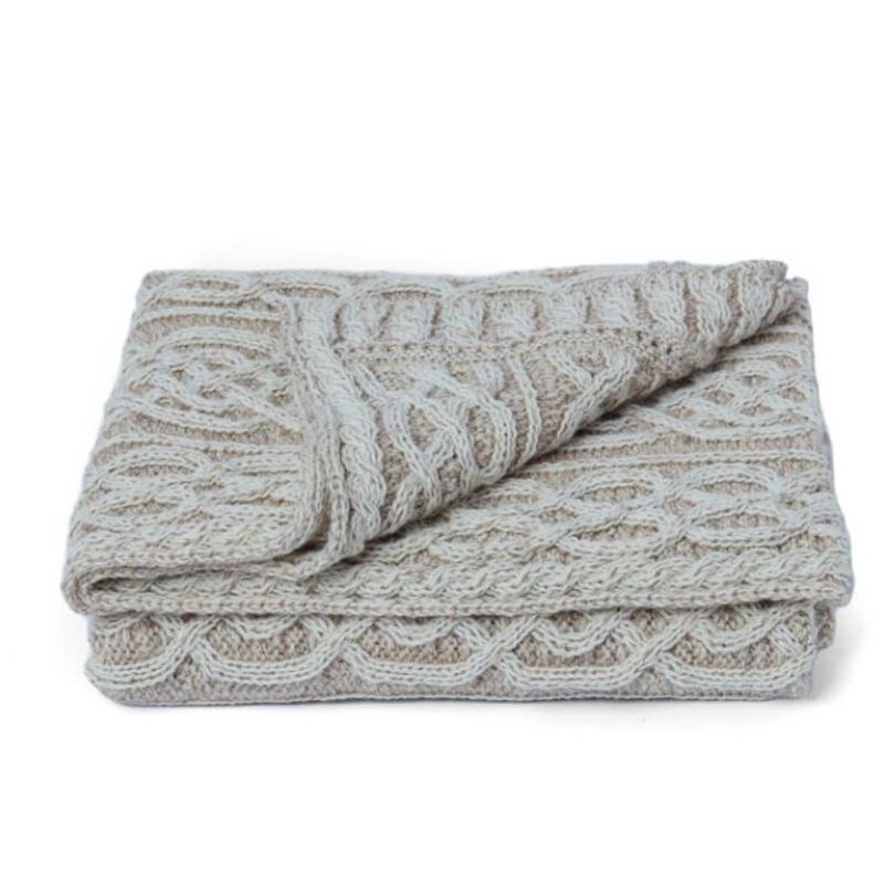 Merino Wool Aran Cable Knit Blanket Studio Creative Irish Gifts