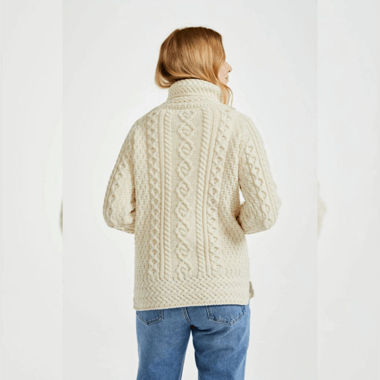 A191162 Women's Irish Aran Sweater with Roll Neck Back Creative Irish gift