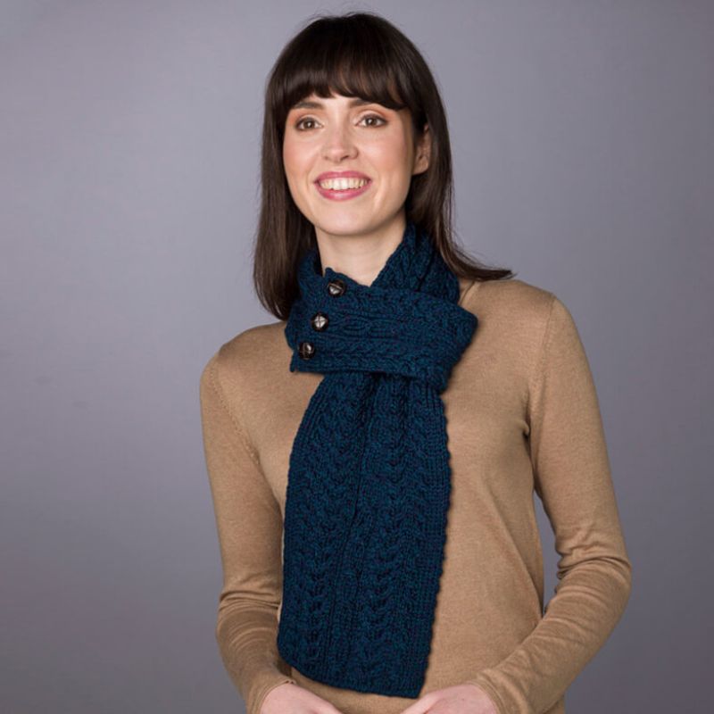 Merino Wool Aran Cable Knit Loop Scarf Ocean Blue Creative Irish Gift