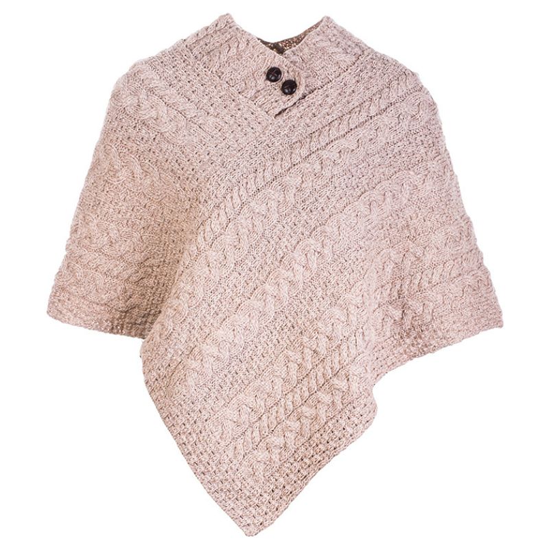 Aran Cable & Basket Merino Wool Poncho Wicker studio Creative Irish Gift