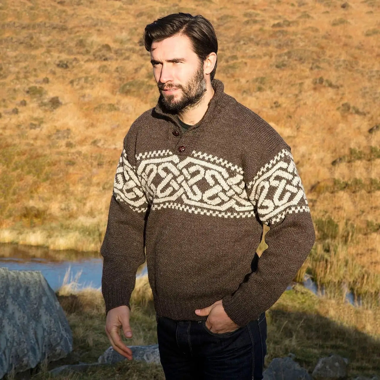 A271195 Men's Wool Celtic Troyer Sweater Studio Creative Irish gift
