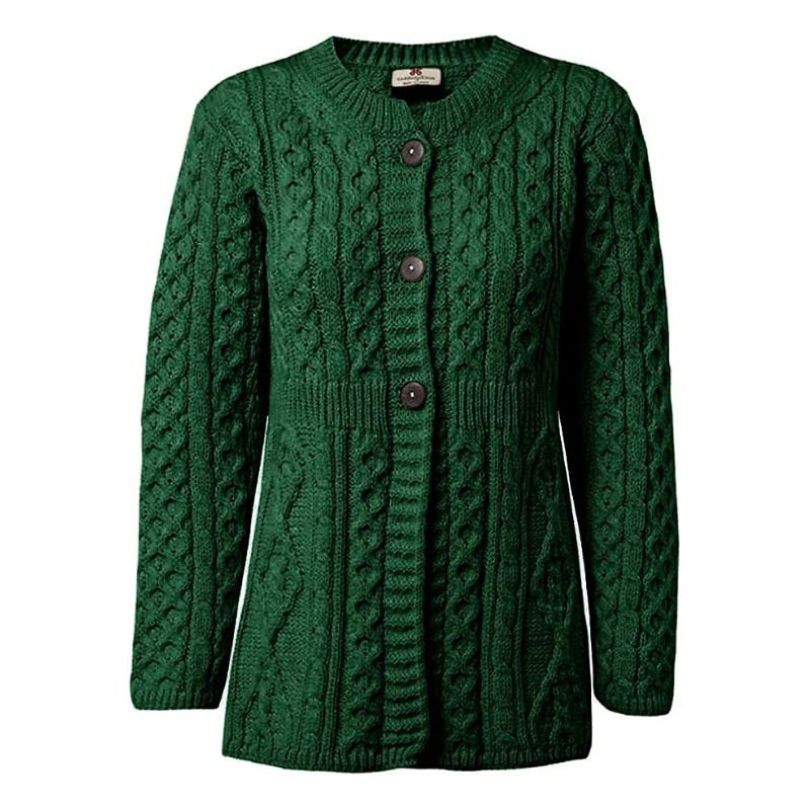 Cable Knit Irish Merino Wool Cardigan Green Studio Creative Irish Gift