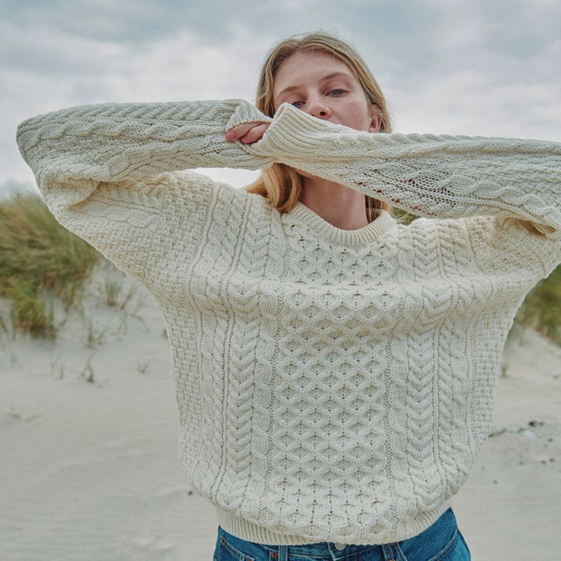 Ladies Merino Wool Aran Boyfriend Sweater