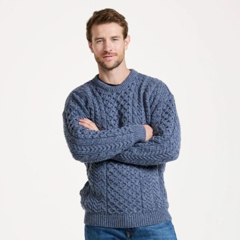 A823 Aran Fisherman Merino Wool Crew Neck Sweater Creative Irish Gift.