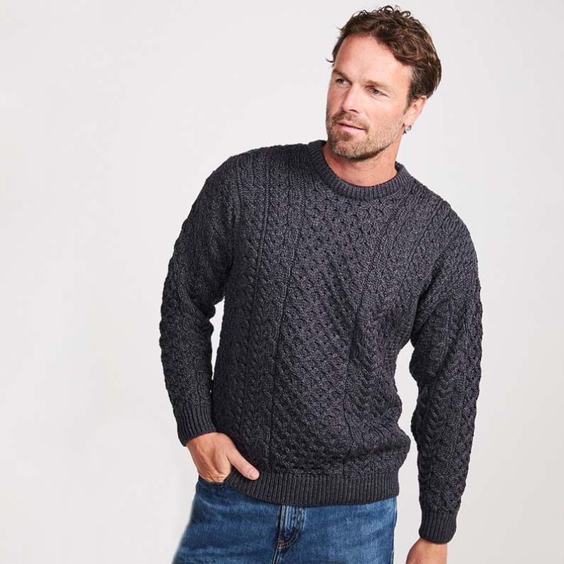 A823 Aran Fisherman Merino Wool Crew Neck Sweater Gerby Purple Creative Irish Gift.