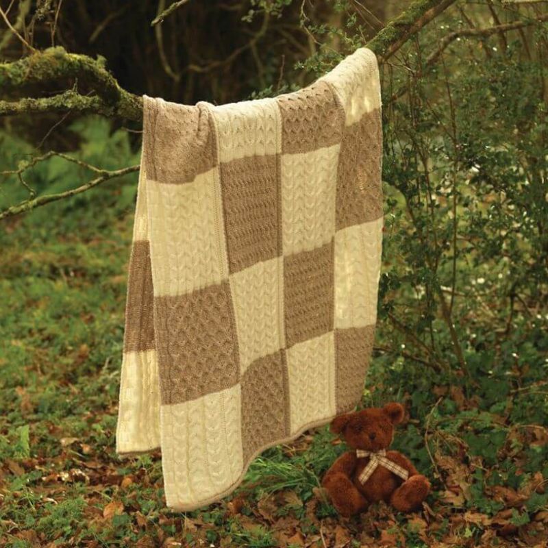 Traditional Aran Patchwork Merino Wool Throw White Lifestyle Creative Irish Gift