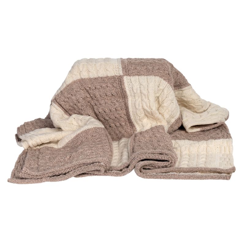 Traditional Aran Patchwork Merino Wool Throw White studio Creative Irish Gift
