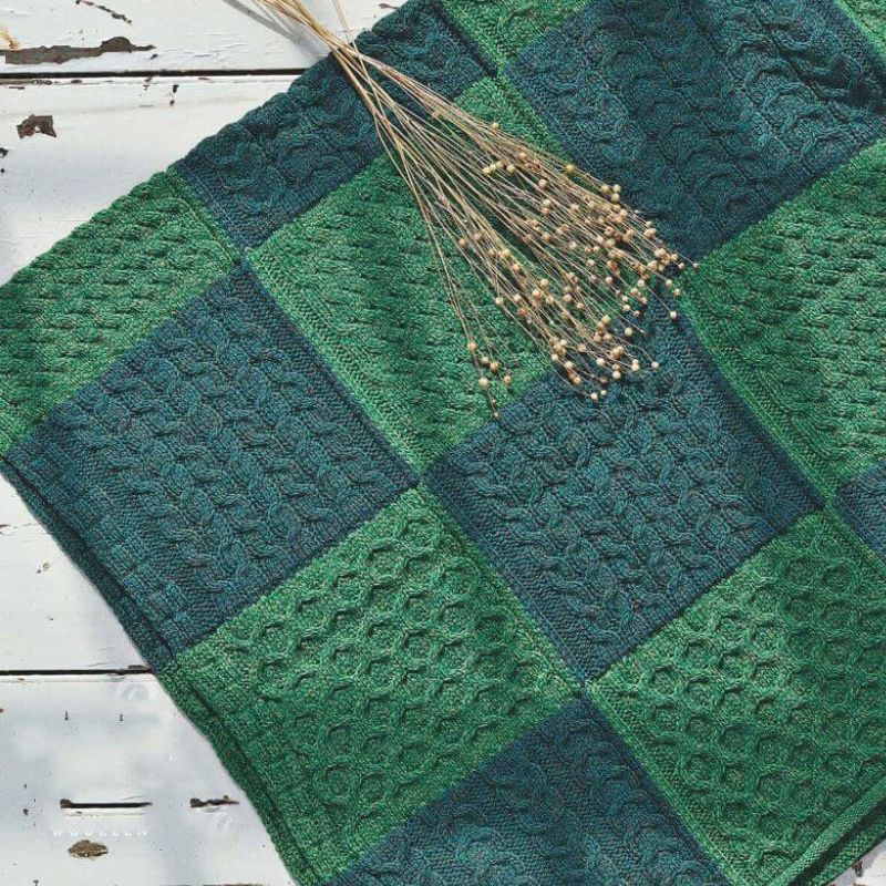 Traditional Aran Patchwork Merino Wool Throw Green Creative Irish Gift