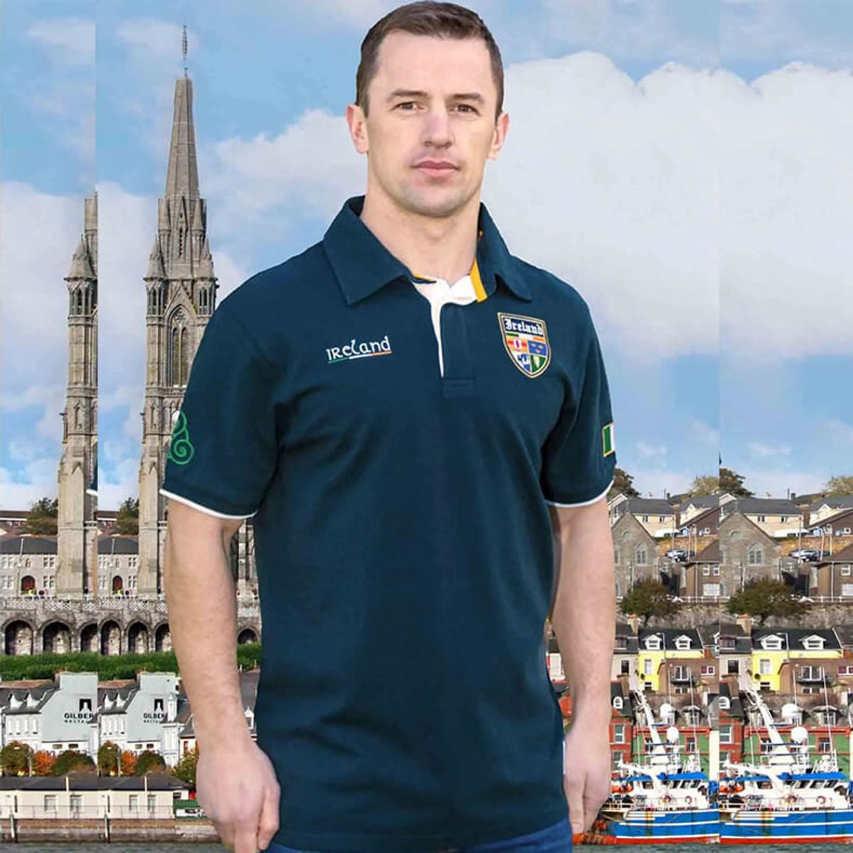 AI-6404NVY Men's Embroidered Ireland Rugby Polo Shirt, Navy Creative Irish Gifts