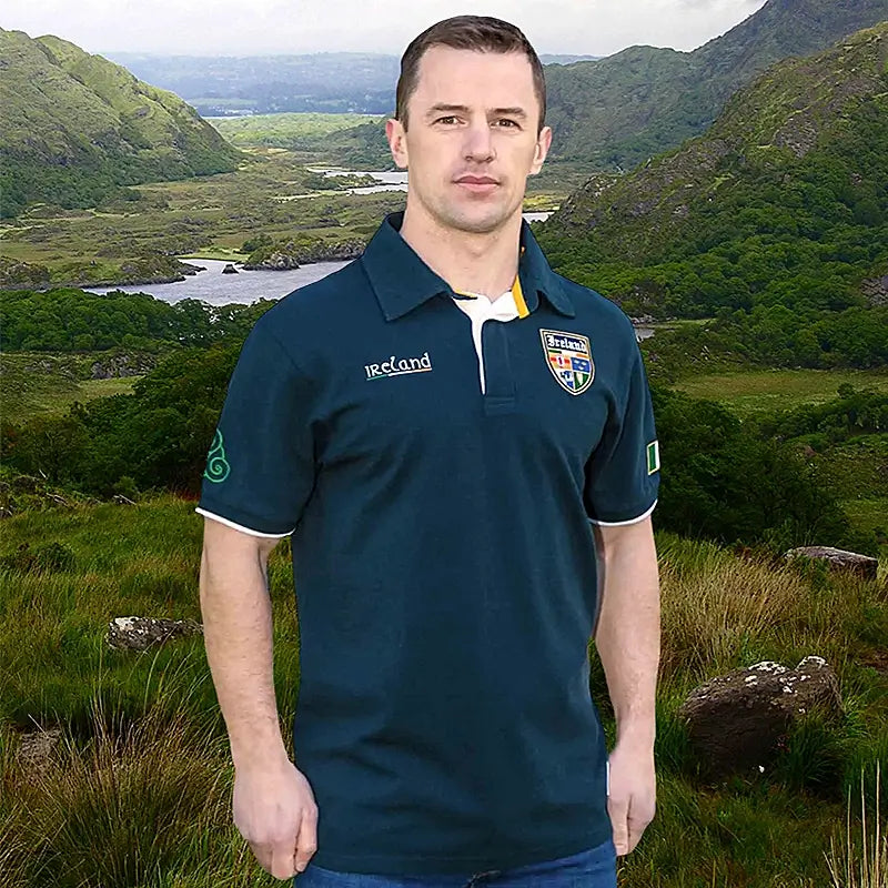 AI-6404NVY Men's Embroidered Ireland Rugby Polo Shirt, Navy Lifestyle Creative Irish Gifts