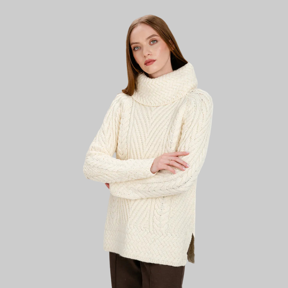AWL118-Women's Merino Wool Irish Turtleneck Sweater White Creative Irish Gift