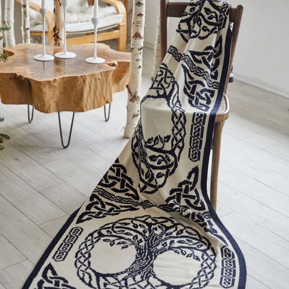 Tree of Life Wool Throw Blanket- Navy - Creative Irish Gifts