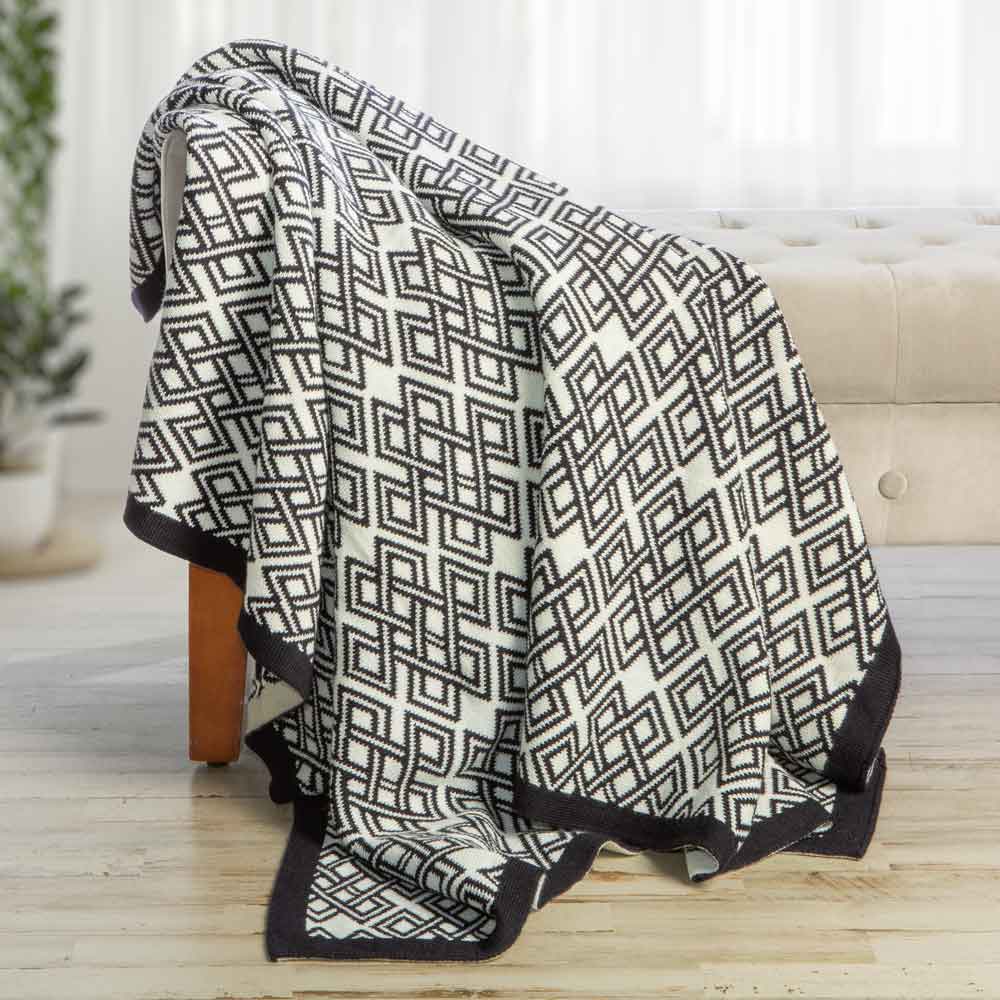 AWT318-304-OS Celtic Heritage Wool Throw Blanket Navy Creative Irish Gifts