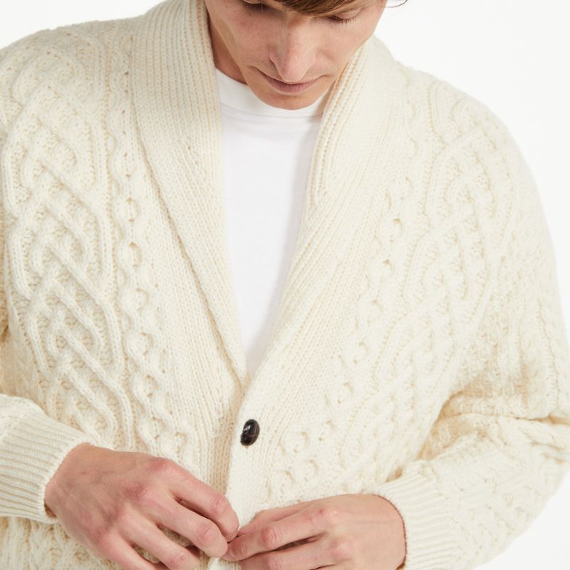 Men's Merino Shawl Collar Aran Cardigan