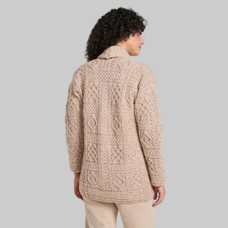 Women's Aran Merino Wool Shawl Back View Cardigan Creative Irish Gift