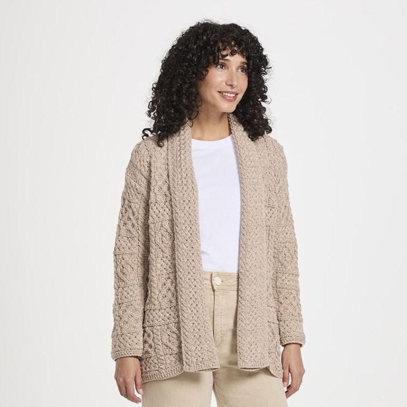 Women's Aran Merino Wool Shawl Oat Cardigan Creative Irish Gift