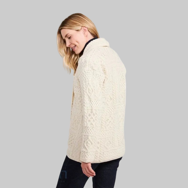 Women's Aran Merino Wool Shawl Cream Side View Cardigan Creative Irish Gift