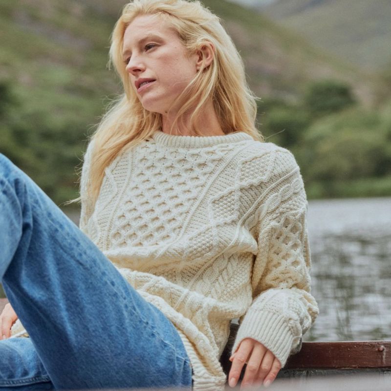 Ladies' SuperSoft Merino Irish Crew Neck Sweater White Creative Irish Gifts
