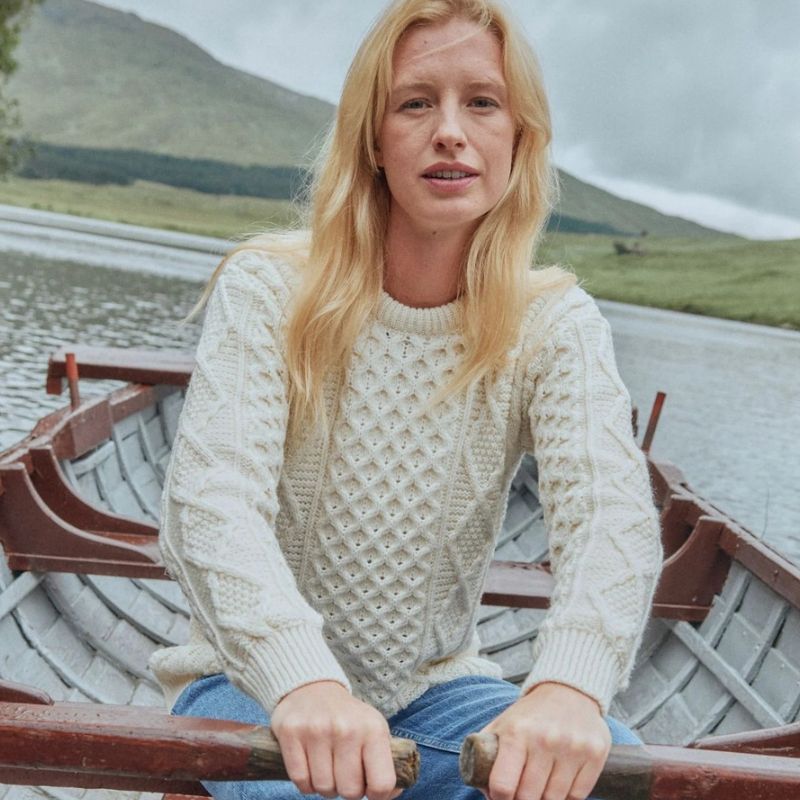 Ladies' SuperSoft Merino Irish Crew Neck Sweater White Lifestyle Creative Irish Gifts