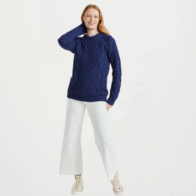 Ladies' SuperSoft Merino Irish Crew Neck Sweater Navy studio Creative Irish Gifts
