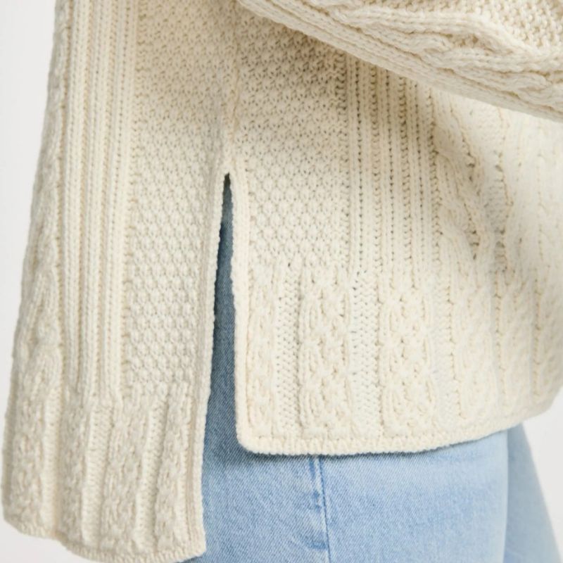 SuperSoft Merino Wool Aran Sweater with Side Slits White Creative Irish Gifts