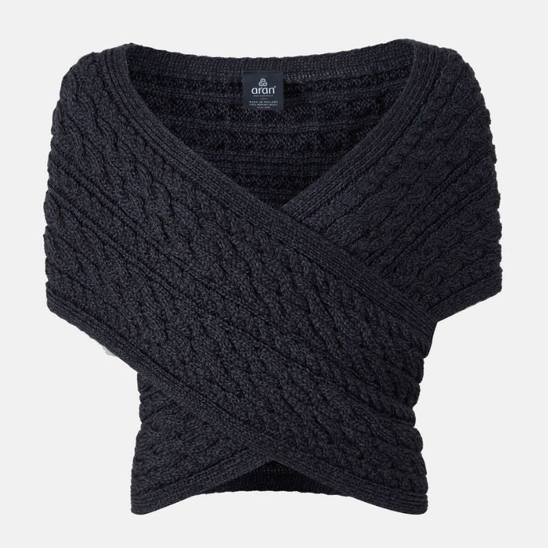 Aran Cable Merino Wool Wrap with Buttons Charcoal Creative Irish Gift