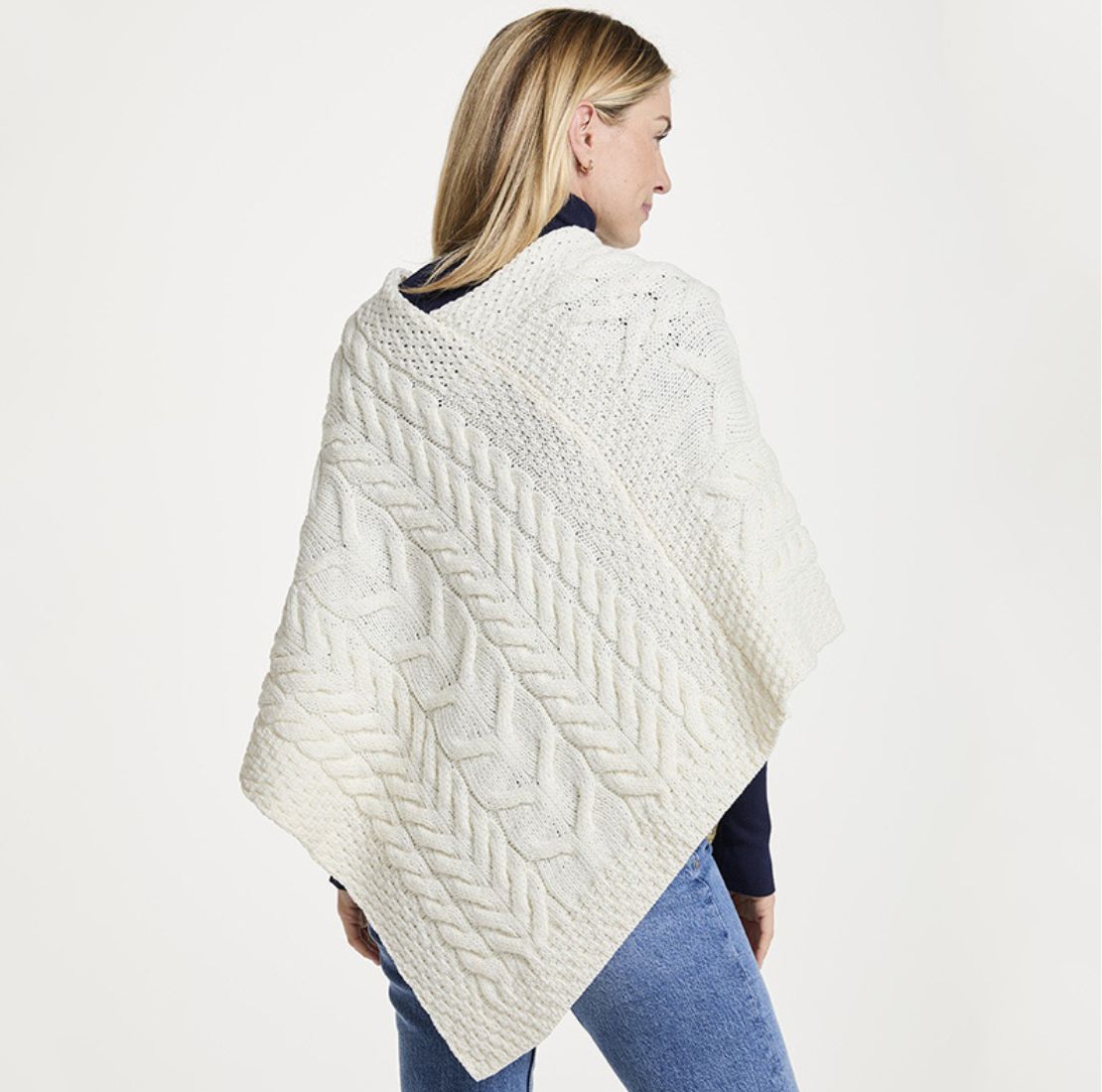 Aran Knit Merino Wool Poncho White Creative Irish Gift