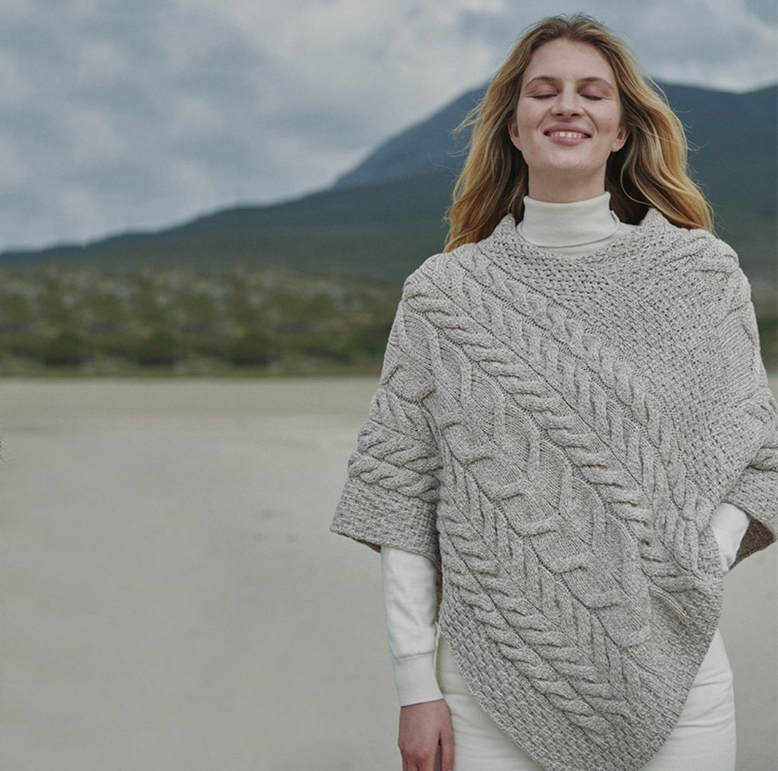 Aran Knit Merino Wool Poncho Creative Irish Gift