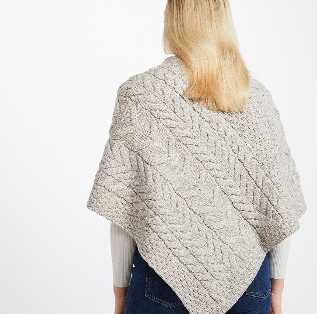 Aran Knit Merino Wool Poncho Otemeal Back View Creative Irish Gift