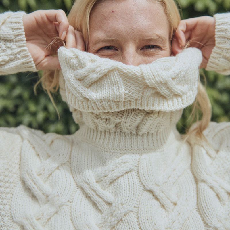 Women's Cable Knit SuperSoft Merino Wool Sweater White Lifestyle Creative Irish Gifts