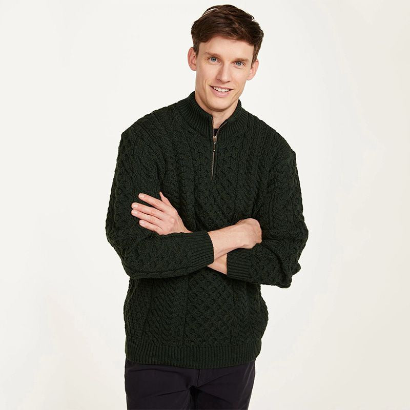 Men's Merino Wool Aran Quarter Zip Sweater