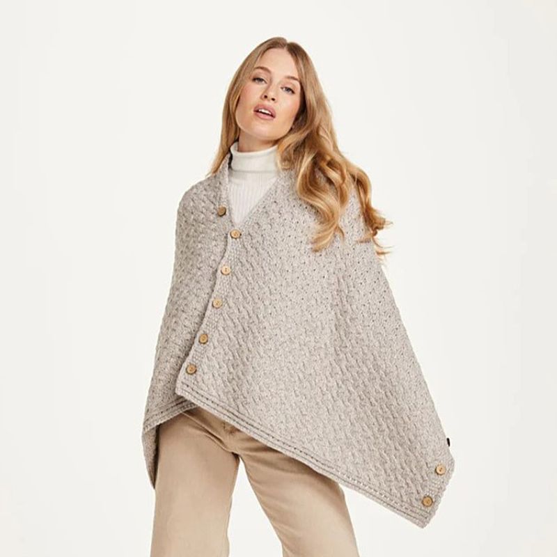 Aran Merino Wool V-Neck Cape Oatemeal Creative Irish Gifts