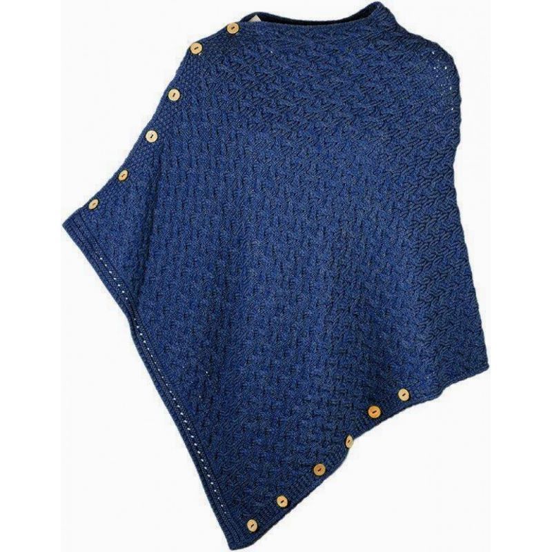 Aran Merino Wool V-Neck Cape Blue Creative Irish Gifts