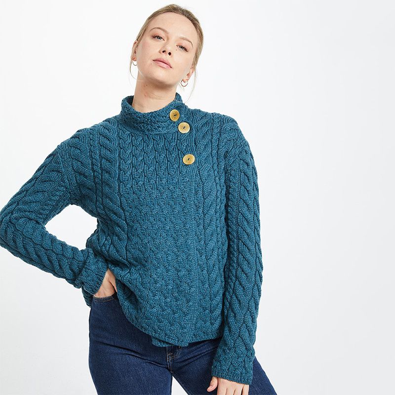 Aran SuperSoft Merino Wool Cardigan with Buttons Blue Creative Irish Gift