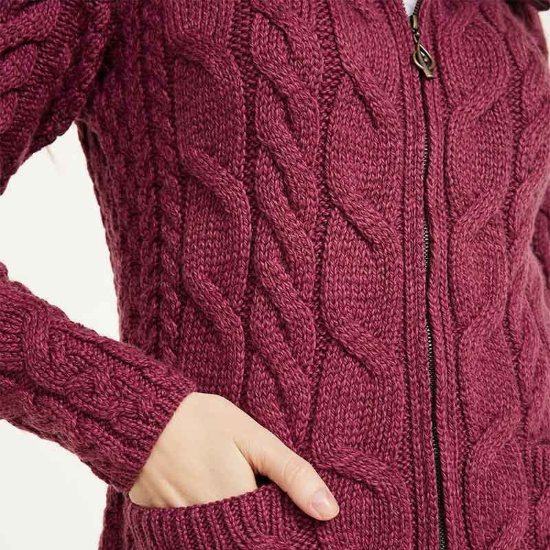 Irish Zip Up Wool Turtleneck Cardigan