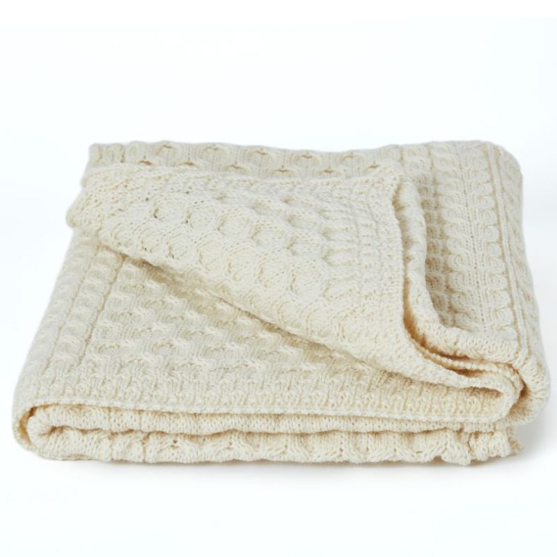 Worsted Wool Aran Knitted Throw White studio Creative Irish Gifts