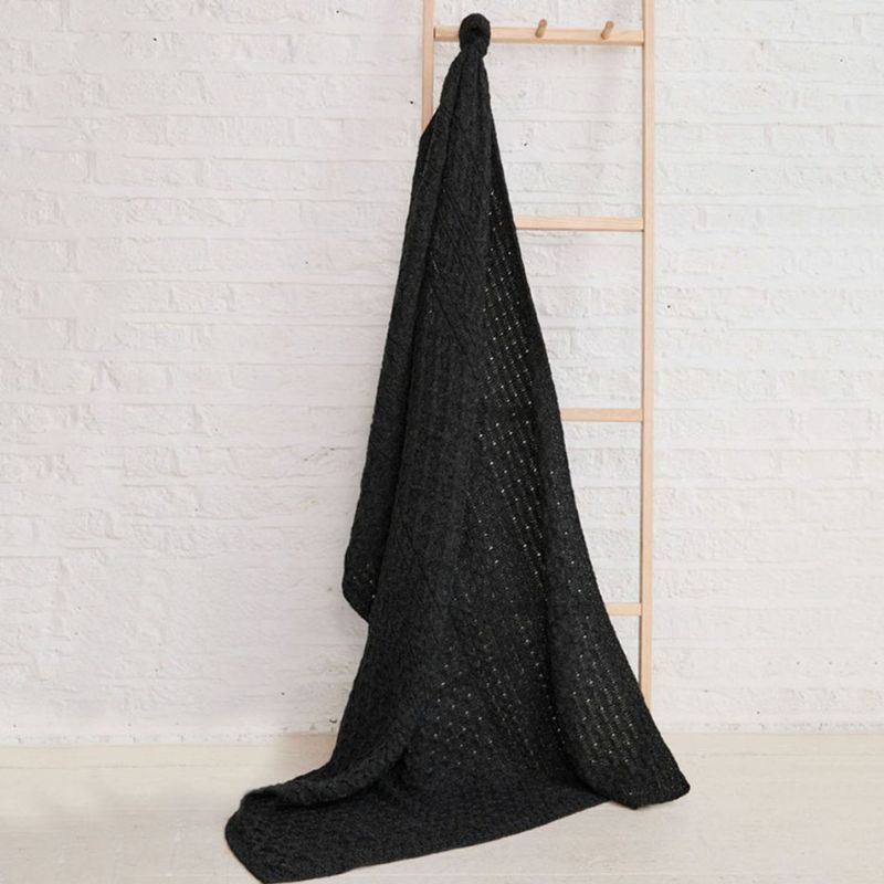 Worsted Wool Aran Knitted Throw Charcoal Creative Irish Gifts