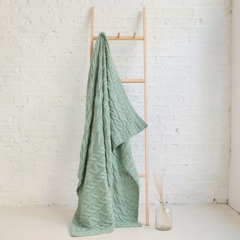SuperSoft Merino Cable Knit Aran Blanket, Seafoam Green Lifestyle-Creative Irish Gifts