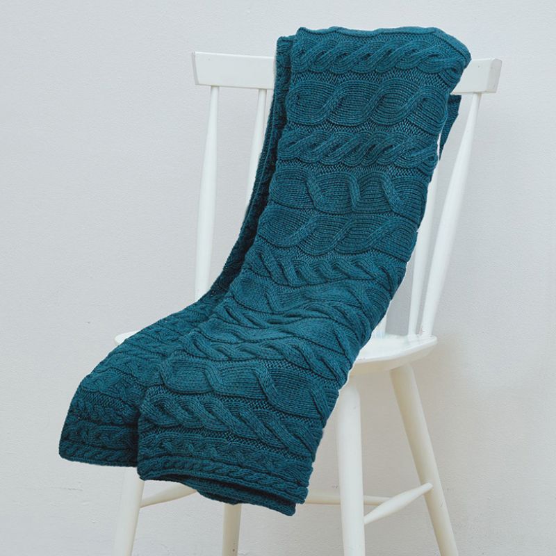 SuperSoft Merino Cable Knit Aran Blanket, Blue Front Creative Irish Gifts