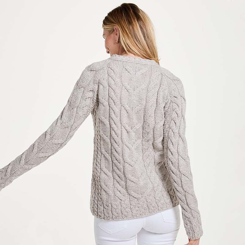 Women's Aran Knit Cable Sweater, Toasted Oat Back View Creative Irish gift