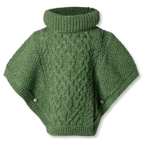 Aran Knit Kids Wool Poncho - Green - Creative Irish Gifts