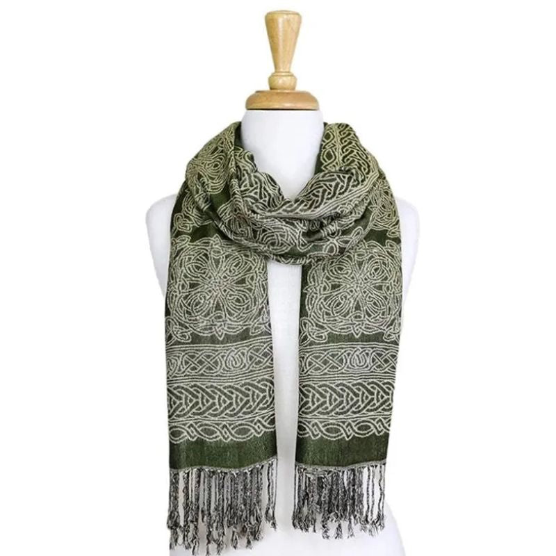 Celtic Knotwork Reversible Scarf, Dark Green Creative Irish Gifts