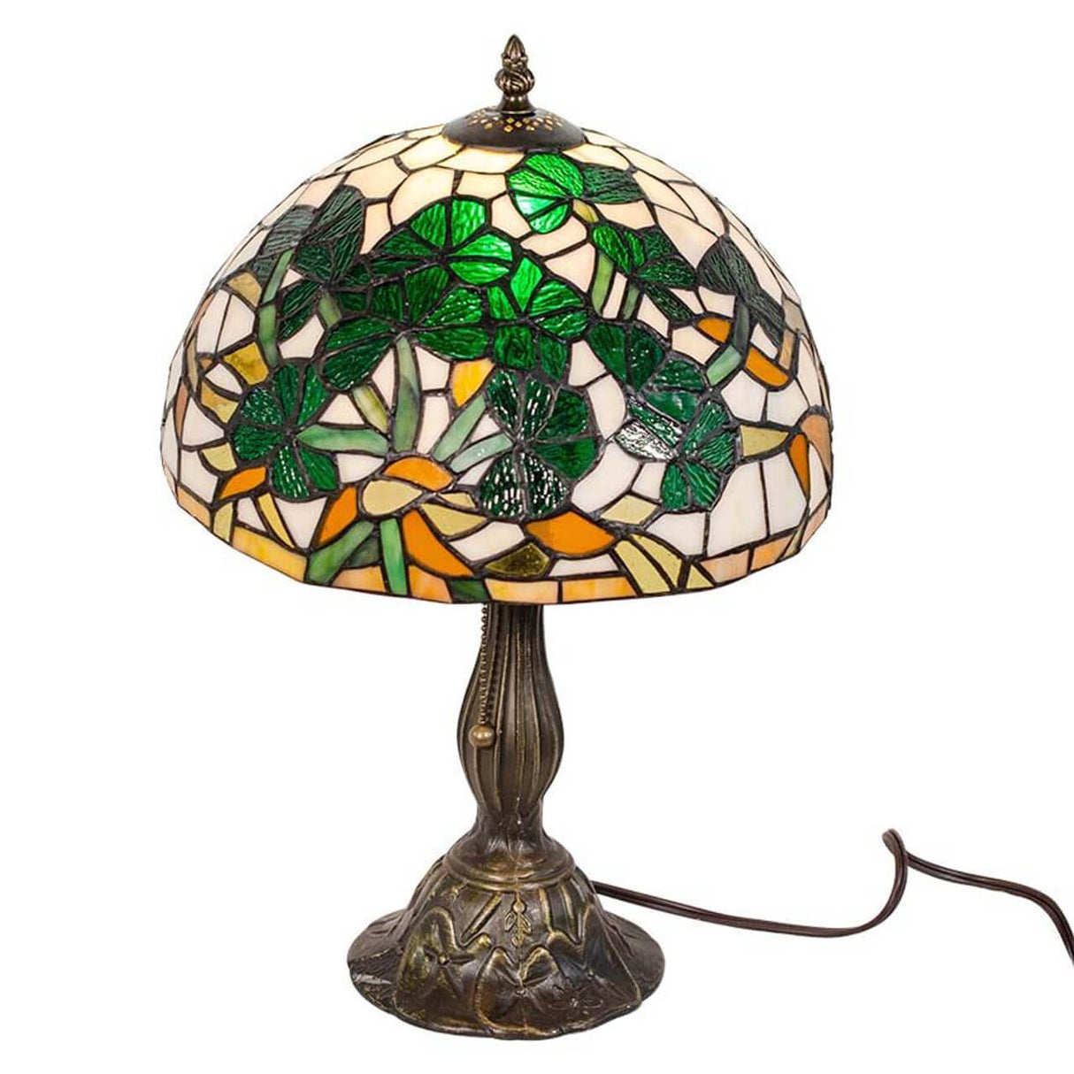 BOET-12071 Irish Shamrock Stained Glass Lamp Lit Creative Irish gift.