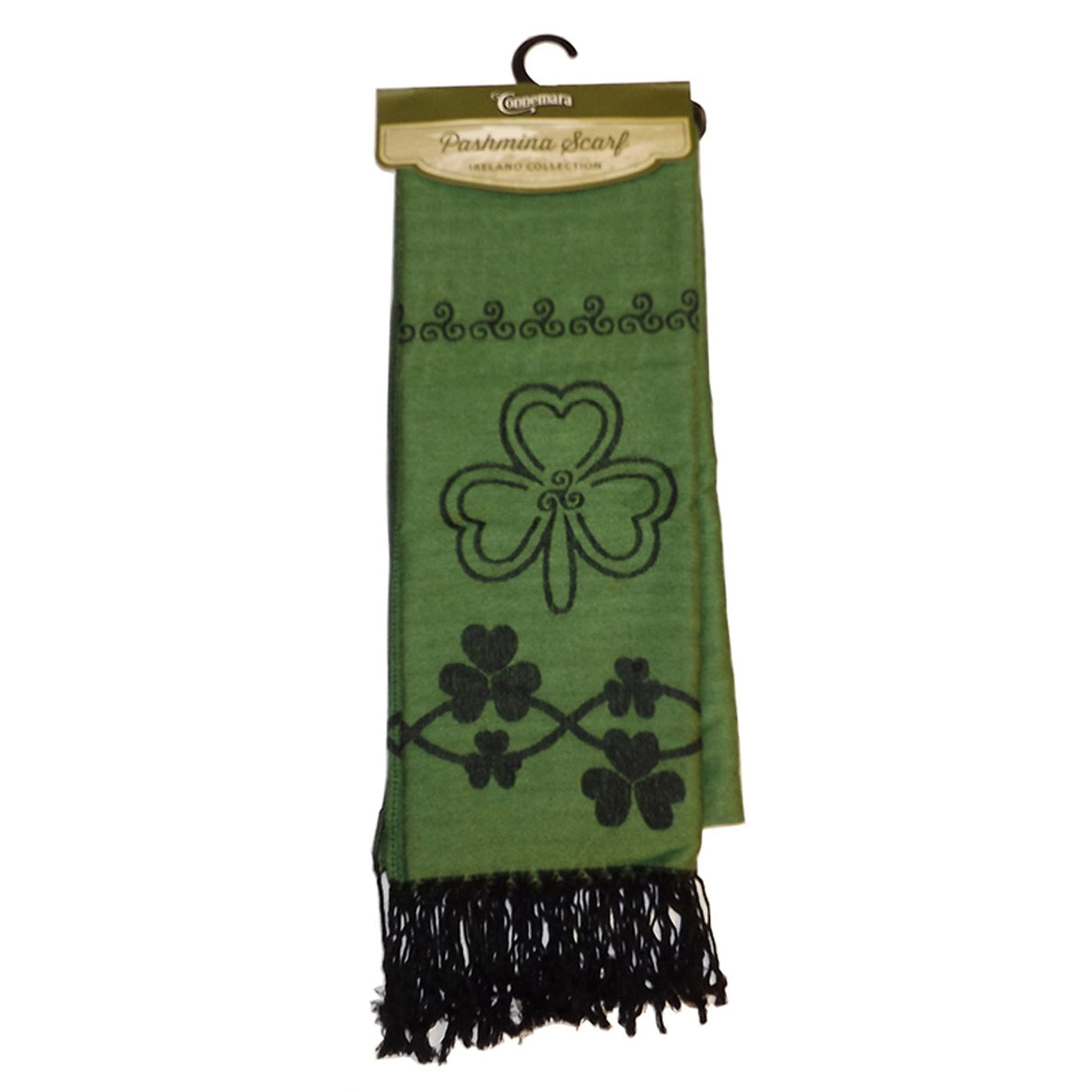CA546 Irish Green Shamrock Scarf with Frindge Details Creative Irish gift