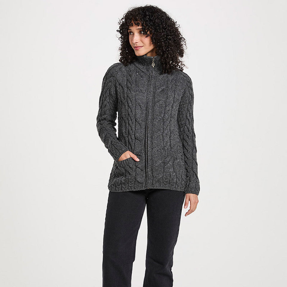 CD726-GRY Irish Zip Up Wool Turtleneck Cardigan Creative Irish gift